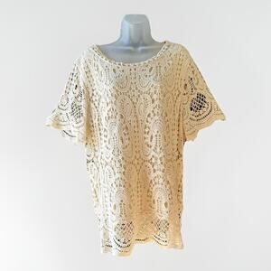 Adiva Crochet Boho Peasant Top Women's Size 1X Cream Romantic Cottagecore Flowy